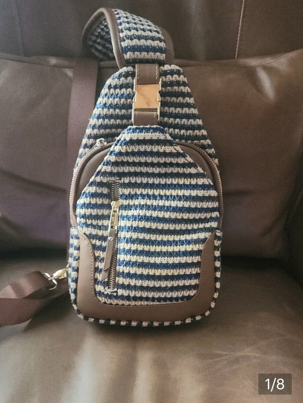 Blue and Brown Mini Woven Slingbag